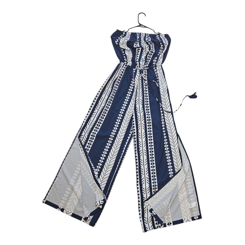 Navy and White Patterned Jumpsuit